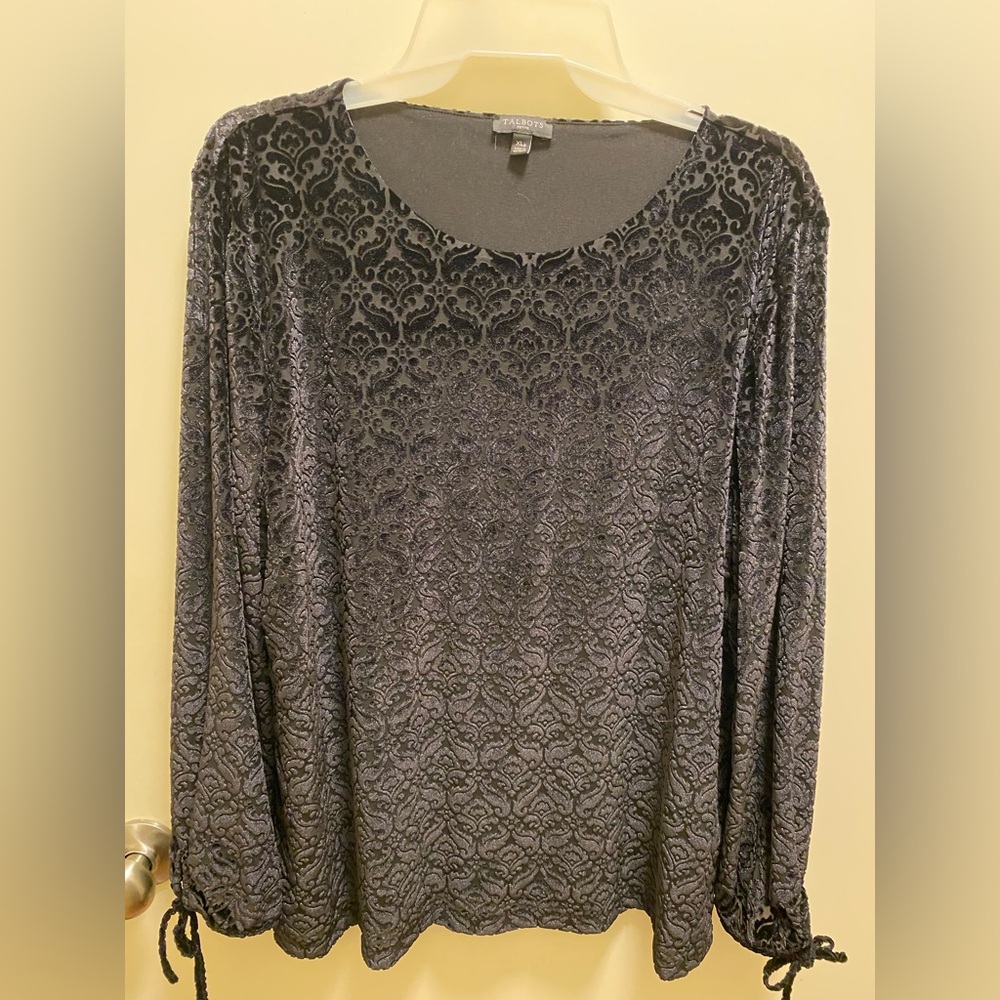 Talbots Black Velvet Patterned Women's Blouse Damask